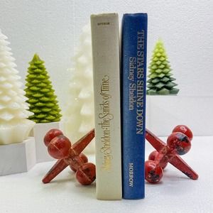 Vintage Heavy Cast Iron Jax Jacks Bookends Door Stop Game Decor - Red